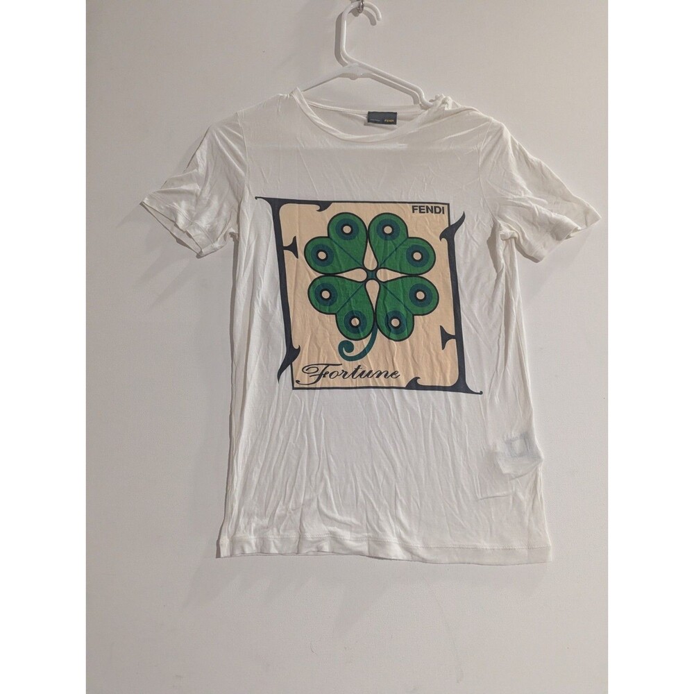 Womens Fendi Luxury Four Leaf Clover Lucky TShirt Sz 40 US Sz XS Super‎ Soft